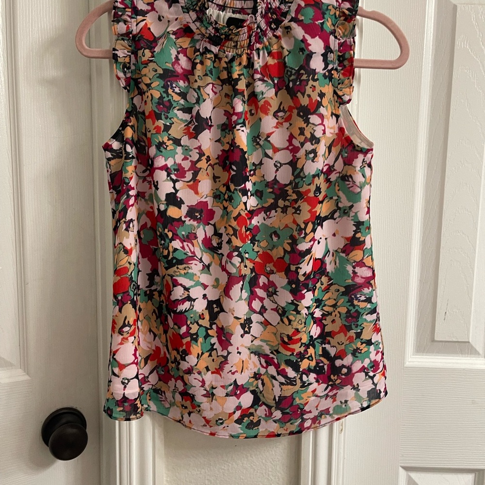 J. Crew Multicolor Floral Ruffle Blouse
